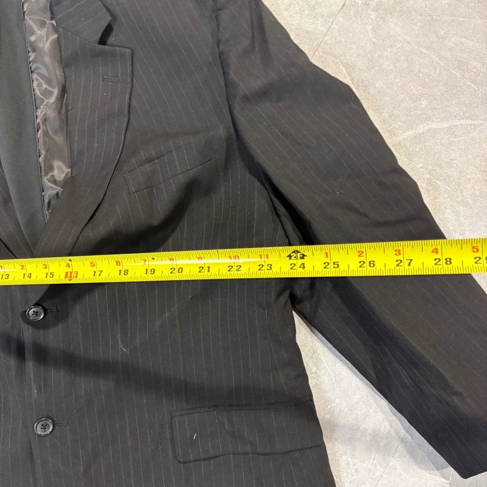 Haggar Mens Black Pinstripe Two Button Blazer Suit Jacket Formal Business